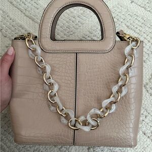 Gianni Bini Beige Croc-Embossed Mini Bag with Gold Chain